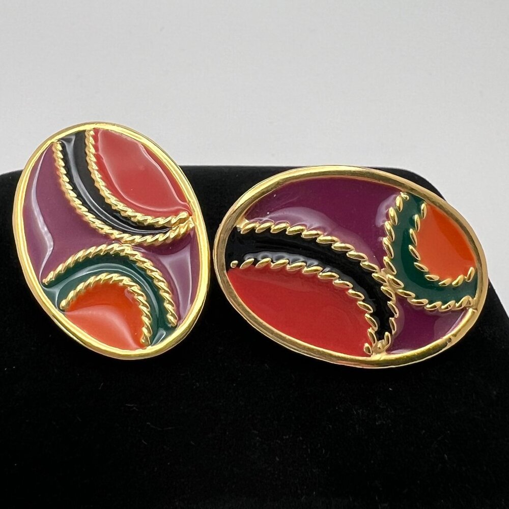 Colorful Vintage Oval Earrings